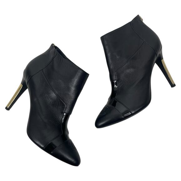 Chanel CC Logo Cap Toe Lamb Leather Heel Ankle Boots Black Size 38 - Picture 8 of 15